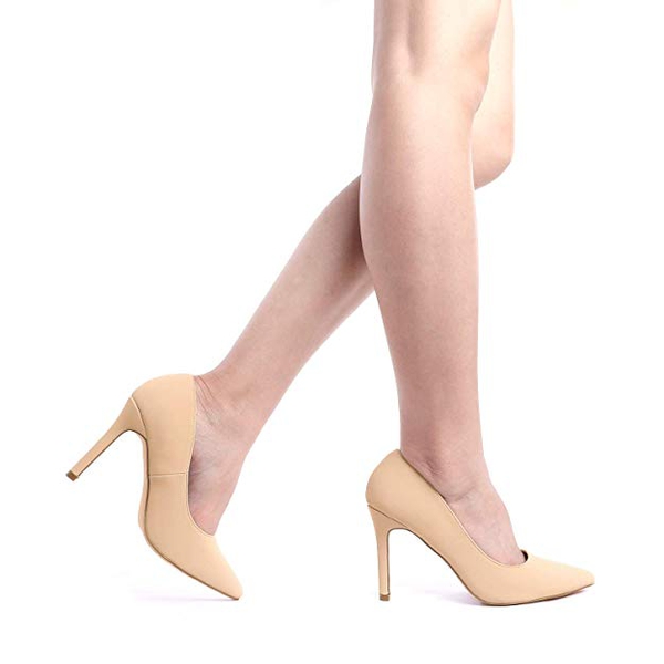 Pointed Toe High Heel Pump Shoes - NUDE SUEDE - 1